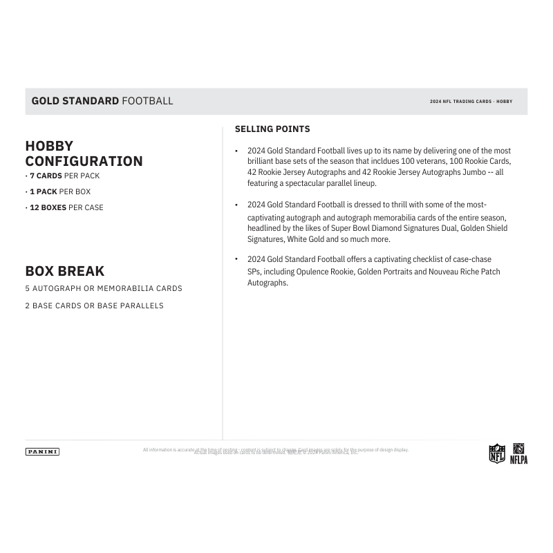 2024 Panini Gold Standard Football Hobby 12 Box Case